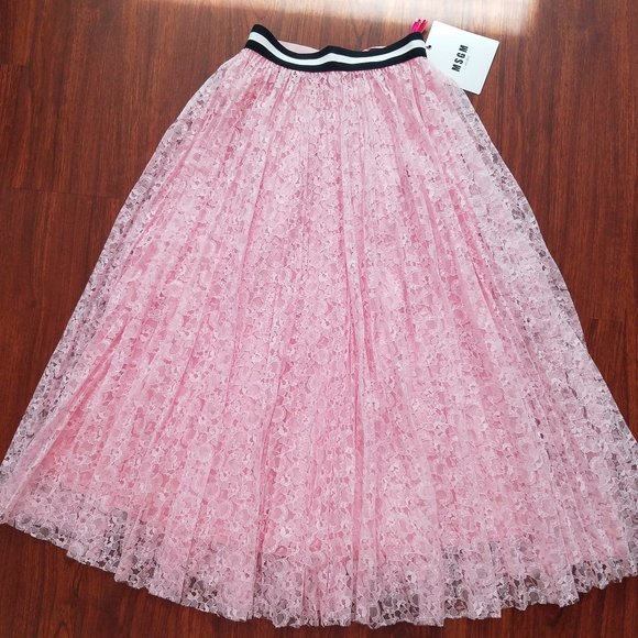 MSGM Milano Mid Lenght Pleated Lace Pink Skirt Size 38
